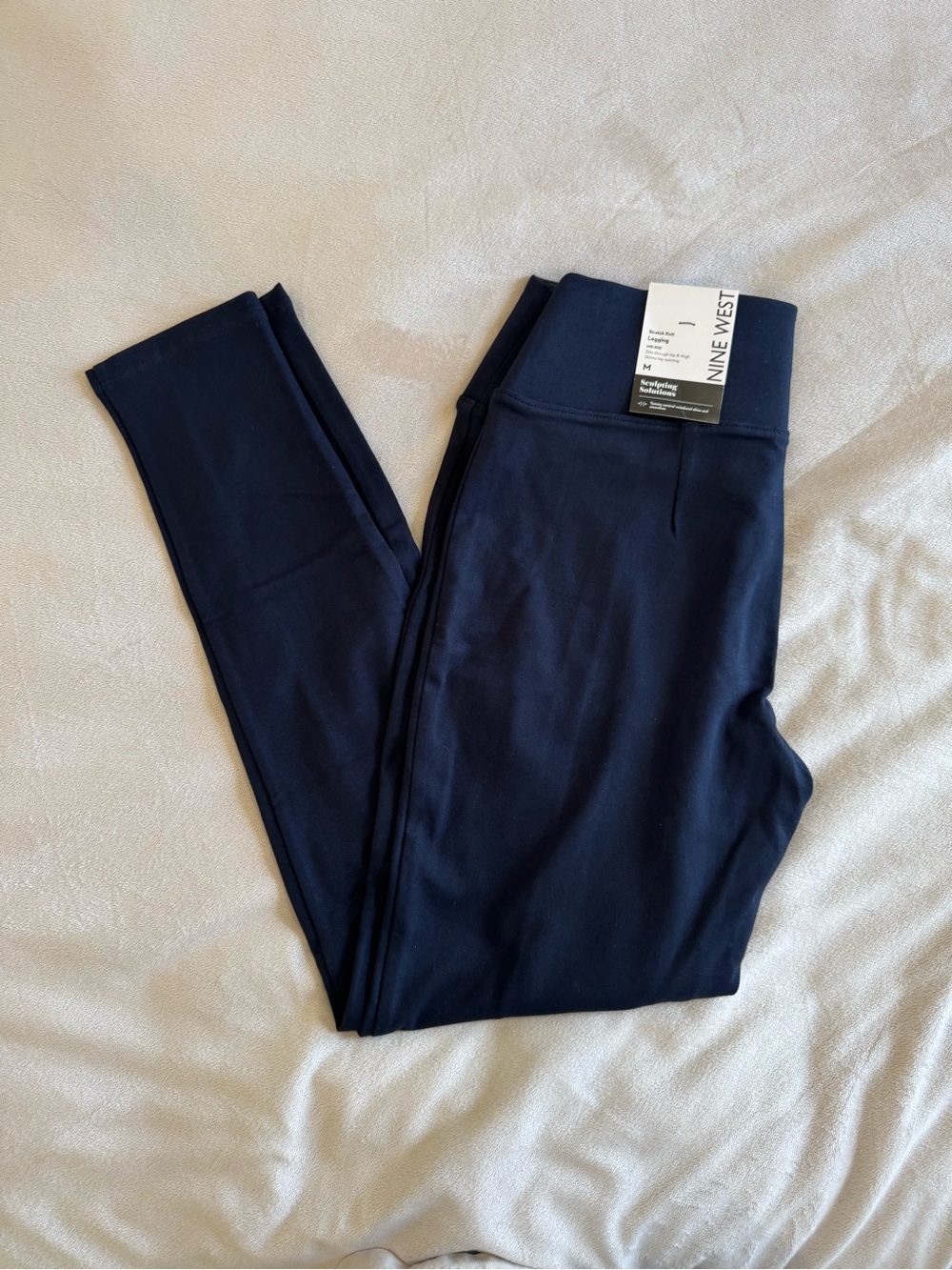Nine West Navy Stretch Knit Leggings Size M NWT Tummy Control Skinny